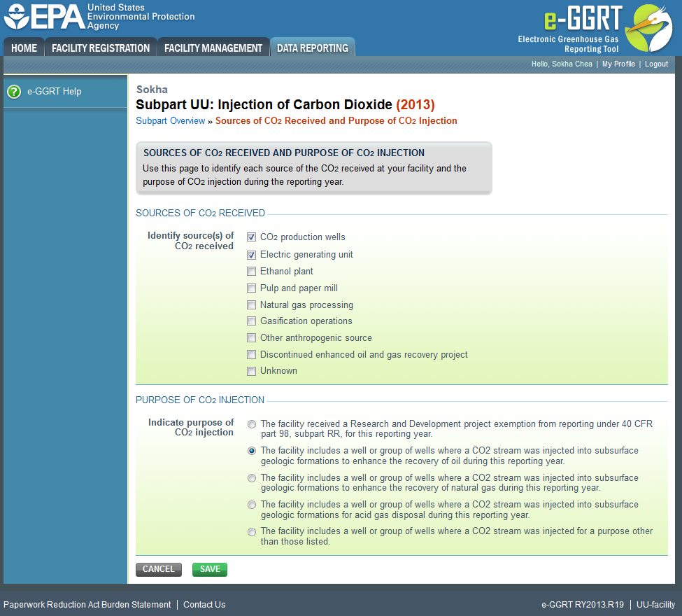 Subpart UU: Adding or Updating Sources of CO2 Received for this facility - Select the Source(s) of CO2